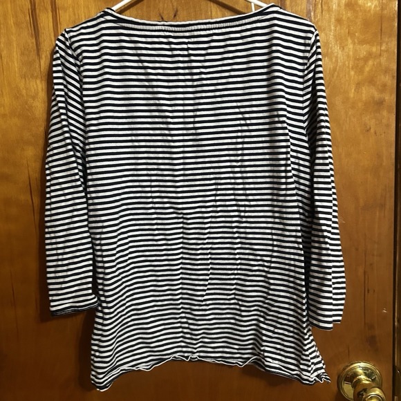 Talbots Authentic Tee Womens M/L Navy White Stripe Floral Embroidered Shirt - Picture 5 of 6